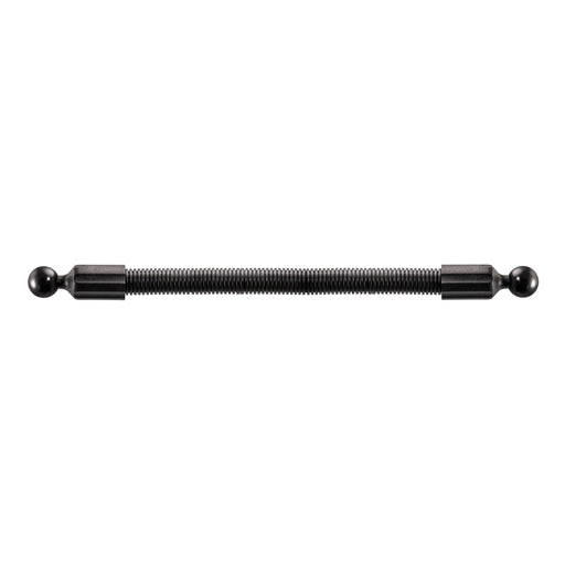 The 15.5 inch Double Socket Arm Extension Pole features 25mm (1 inch) ball ends on both sides, perfect for extension or 25mm mounting setups; black metal design, shown on a white background.