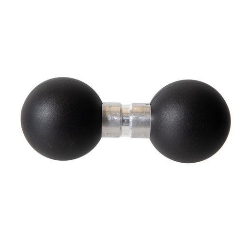 A 38mm to 38mm 1.5 Rubber Ball Adapter—black with two round ends connected by a short, shiny silver shaft—resembles an Arkon or robust mount, viewed from above on a white background.