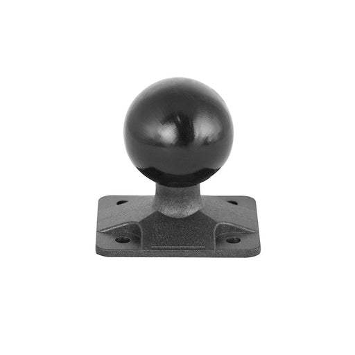 The 4-Hole AMPS to 38mm (1.5 inch) Ball Adapter, shown on a plain white background, features a black finish, square base, and standard 4-hole AMPS mounting pattern.