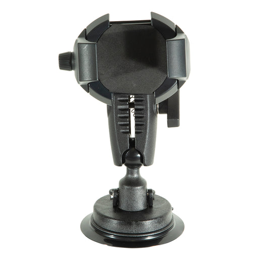 The RoadViseĀ® Ultra Holder with Windshield Mount is a black adjustable phone holder featuring grip arms and a sturdy suction cup base for secure front-facing windshield installation.