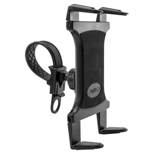 The Handlebar Slim-Grip® Tablet Strap Mount offers a black and gray adjustable holder with clamp and strap for attaching iPad, Note, and more to bike handlebars—ideal as an iPad Pro handlebar or universal tablet mount.