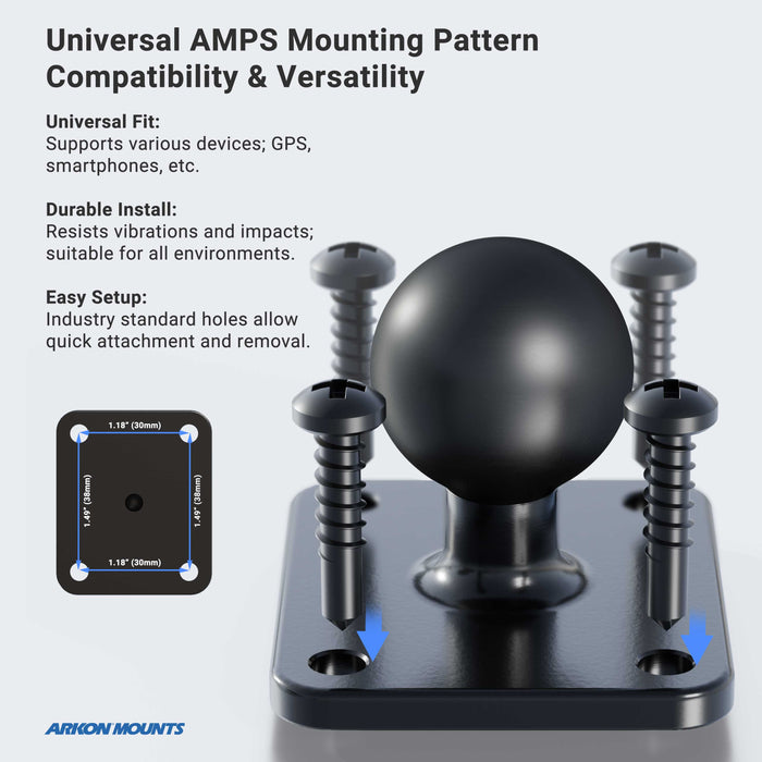 Locking Phone Mount with Robust™ Adjustable Arm and 4-Hole Metal AMPS Drill Base-Arkon Mounts