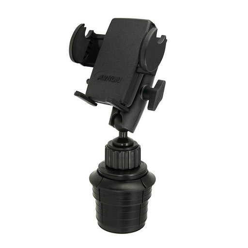 The Mega Grip™ Universal Car Cup Holder Phone Mount offers hands-free navigation with a rotating joint and padded grips to securely hold your smartphone. This adjustable black cradle fits most cars for convenient, secure access on the go.