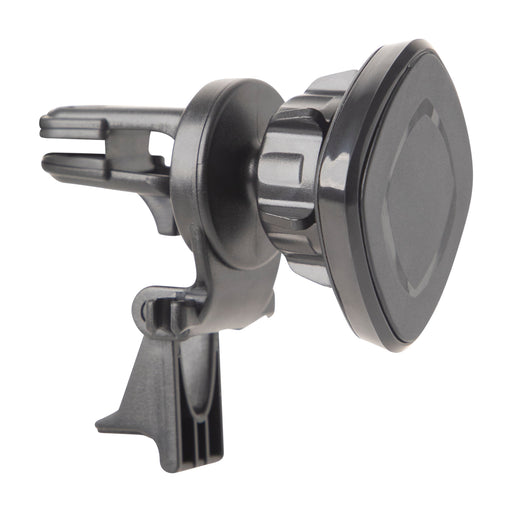 The Magnetic Holder with Vent Mount is a black car phone mount with a vent clip attachment, featuring a circular magnetic pad and an adjustable knob for secure positioning on your car’s air vent.