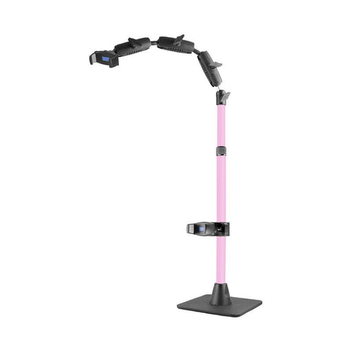 The Remarkable Creator™ Cookie Decorators Mount for Phones and Pico Projectors features a PINK adjustable pole, black rectangular base, and multiple black clamps—ideal for content creators and cookie decorators.