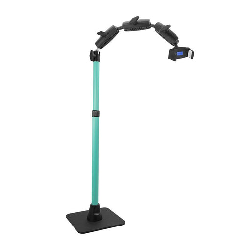 The Remarkable Creator™ Pro Mount features a teal extension pole, black adjustable joints, phone/camera mount, and a vibration-resistant rectangular black base.