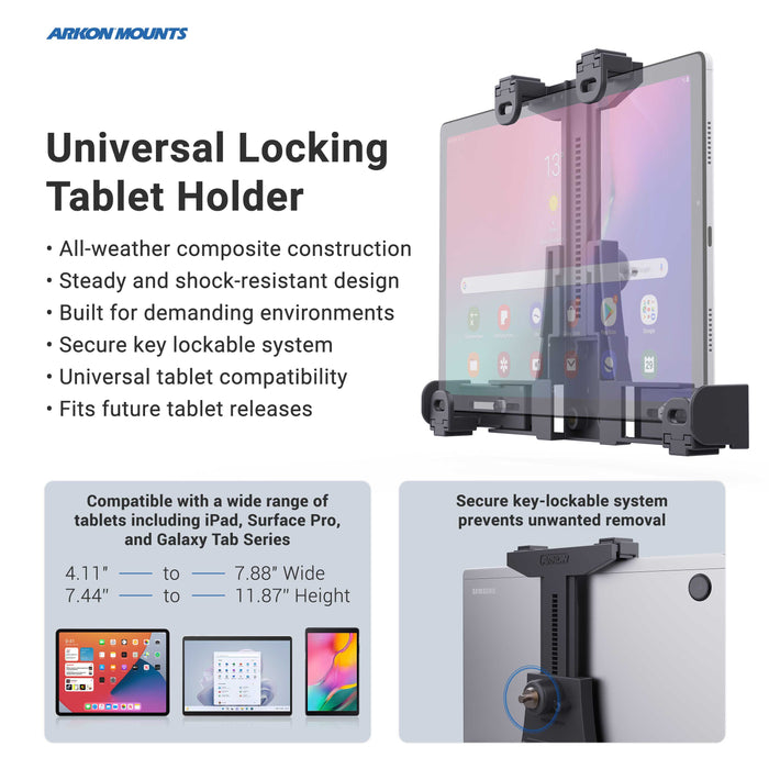 Universal Locking Tablet Mount with Key Lock for E-Log for iPad, Note, and more-Arkon Mounts