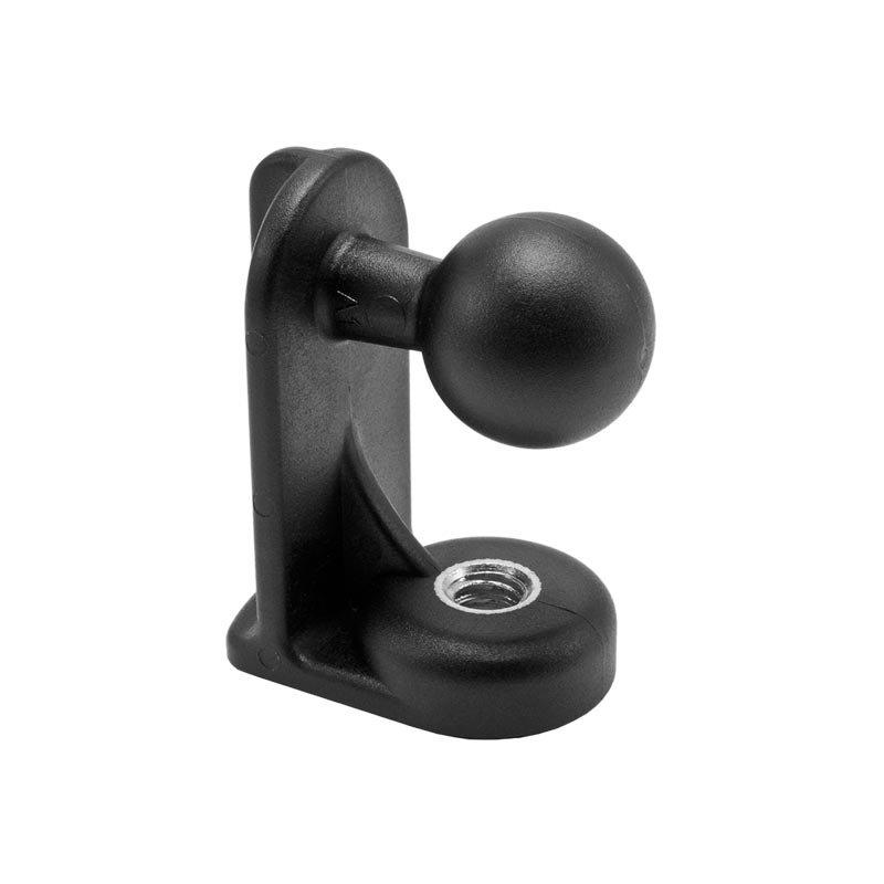 The 1/4-20 Camera Tripod Bolt to 17mm Ball Adapter is a black plastic mount with a round ball joint on top and a 1/4-20 threaded metal insert at the base, shown against a white background.