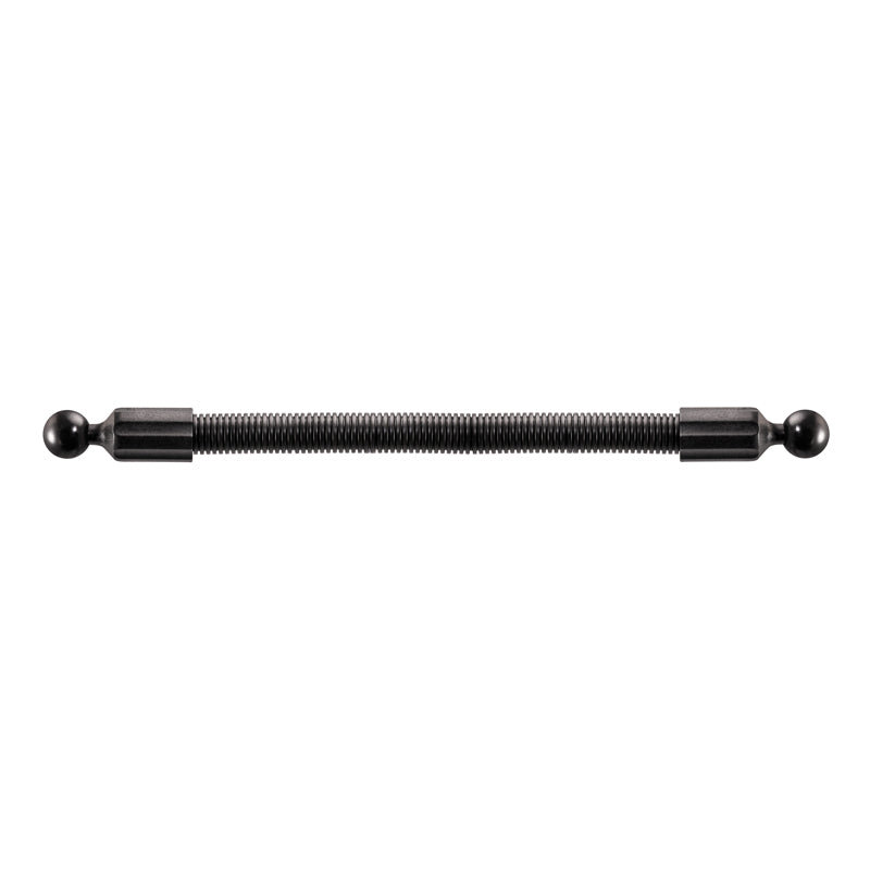 The 15.5 inch Double Socket Arm Extension Pole features 25mm (1 inch) ball ends on both sides, ideal for extension pole setups or car seat rail mount systems, shown isolated on a white background.