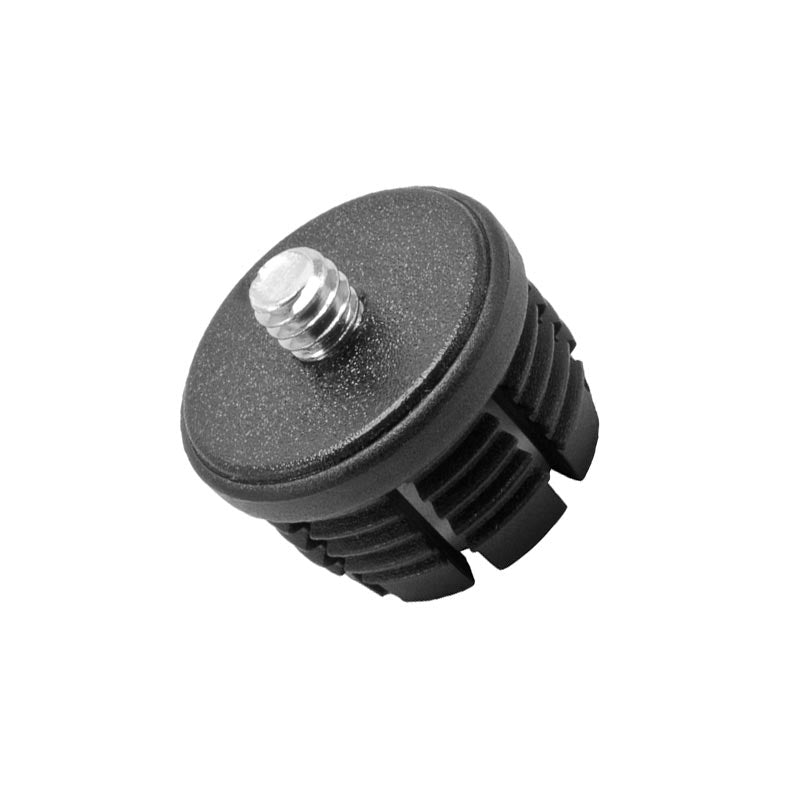 The 17mm Ball to 1/4-20 Camera Bolt Pattern Adapter features a black, round plastic cap with a central metal camera bolt, displayed against a white background.