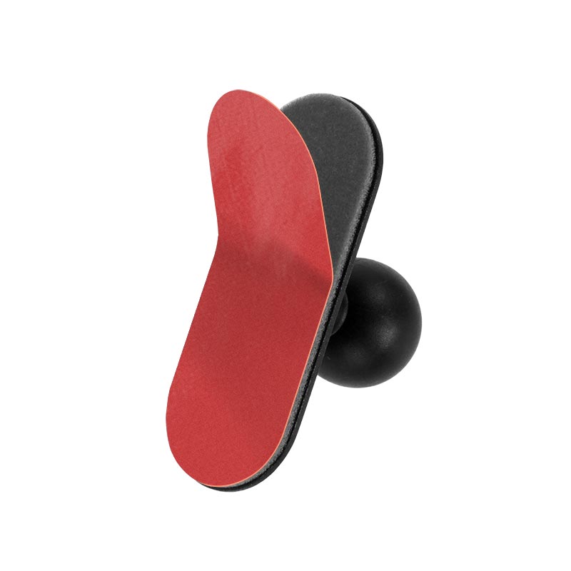 A compact black 1.5-inch adhesive car mount with a round base and red peel-off strip, designed for attaching Garmin nuvi 40, 50, 200, 2013, 24x5, and 25x5 Series GPS devices to surfaces.