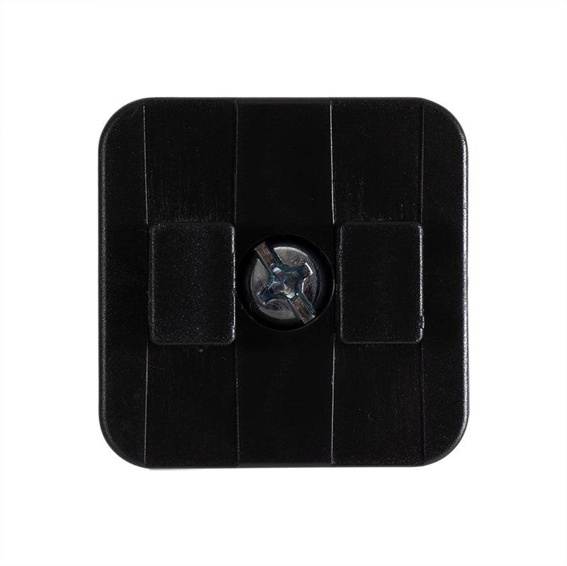 A 20mm Aluminum Ball to Dual T-Tab Adapter, black and square-shaped with a central metal screw, compatible with Arkon HD Series Dual-T-Tab holders, viewed from above on a white background.