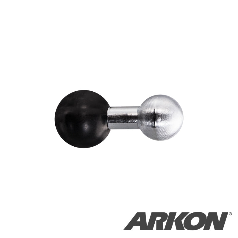 The 20mm Metal Ball to 25mm Ball Adapter by Arkon is a metal adapter with a black ball on one end and a silver ball on the other, shown on a white background with the ARKON logo. Compatible with RAM Mounts.