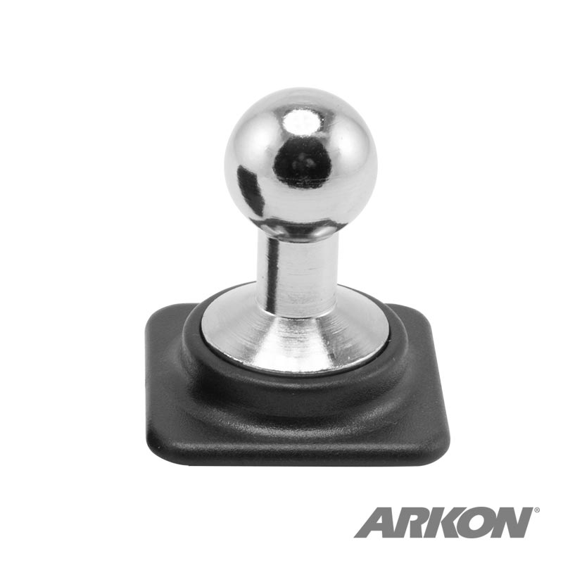 The 20mm Swivel Ball to Dual T-Tab Adapter features a metal 20mm ball mount with a square black base and ARKON branding—ideal as a sturdy, heavy-duty device mounting pedestal.