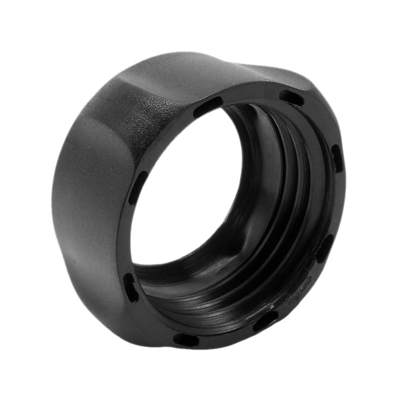 A 22mm Swivel Tightening Ring, black and cylindrical with threads and evenly spaced holes around its outer edge, is shown at an angle against a white background.