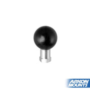 A 25mm (1 inch) ball adapter with a 1/4-20 female threaded hole and silver base is centered on a white background. The Arkon Mounts logo is shown in the bottom right corner.