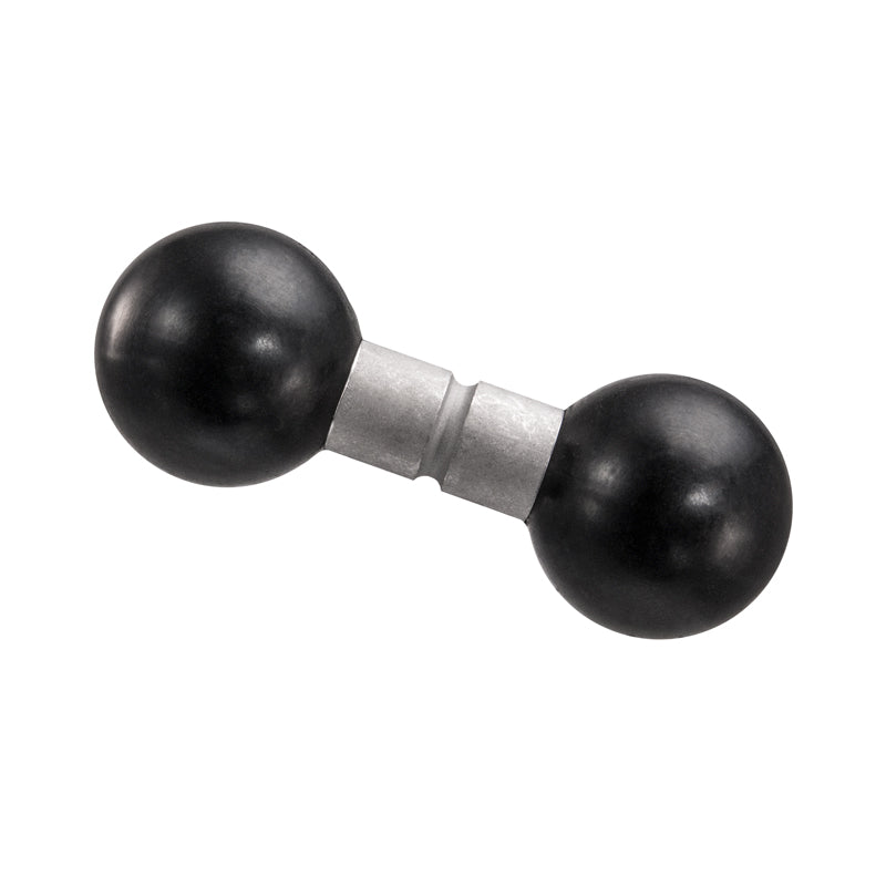 A 25mm (1 inch) Ball to 25mm Ball Adapter, black and barbell-shaped with two spherical ends joined by a short metallic middle, similar to an Arkon Robust Mount, isolated on a white background.