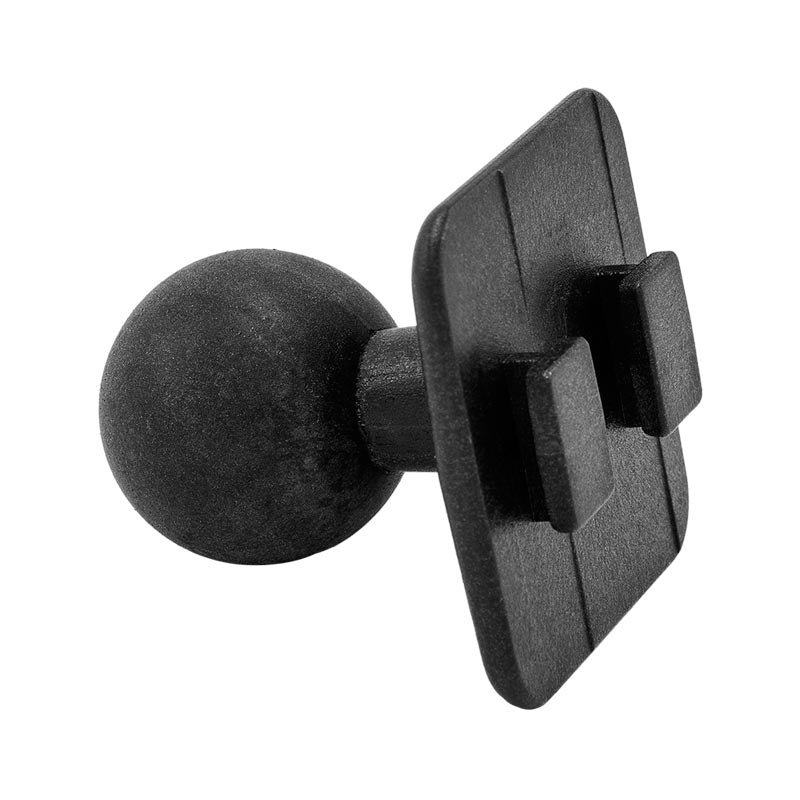 The 25mm (1 inch) Ball to Dual T-Tab Mounting Pattern Adapter features a black plastic ball on one end and a flat rectangular plate with two raised tabs, Arkon Dual-T compatible, shown on a white background.