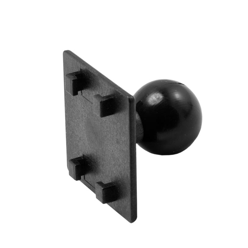 The 25mm Swivel Ball to 4-Prong iGRIP Mounting Pattern Adapter is a black plastic accessory with a square base and ball handle, compatible with Arkon Robust Mount systems or any 25mm ball pattern adapter.
