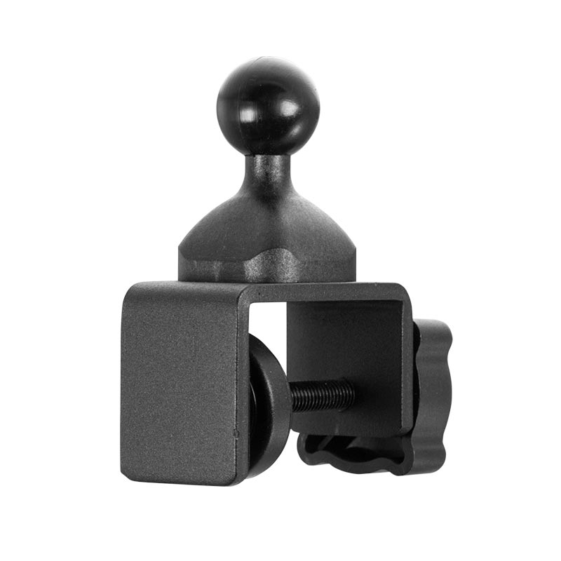 The 25mm Swivel Ball to C-Clamp Mounting Pedestal features a black metal body, side screw-tightening mechanism, and a 25mm ball mount on top. It’s compatible with Arkon Robust Series mounts for secure device installation.