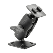 The 4-Hole AMPS Car or Wall Mount - Dual-T Compatible features a black adjustable arm, base plate, and rectangular mounting pad for securely holding devices or equipment as an adjustable pedestal mount.