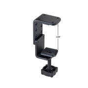 The 4-Hole AMPS to Adjustable Clamp Adapter is a black metal clamp with a 3.375 height, ideal for securing items to tables or workbenches. It features an adjustable clamp base and an AMPS-compatible design.