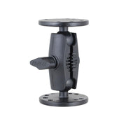 The 4-Inch Heavy-Duty 4-Hole AMPS Mount is a black mount with two circular base plates, a central joint, and tightening knob. Multiple holes on the plates make it compatible with 4-Hole AMPS and AMPS-compatible accessories.