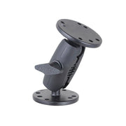 The 4-Inch Heavy-Duty 4-Hole AMPS Mount features a black circular base, central pivot joint, and ARKON-labeled side lever. Ideal for mounting cameras or GPS units, it fits 4-Hole AMPS and AMPS-compatible accessories.