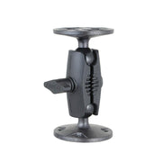 The 4.5-Inch Heavy-Duty 4-Hole AMPS Mount features a black, robust shaft arm with dual circular bases and a central hinge, providing stability and secure device attachment to various surfaces.