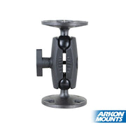 The 4.5-Inch Heavy-Duty 4-Hole AMPS Mount is a black mount with two round 4-hole AMPS bases, a strong shaft arm, and a pivoting tightening knob, shown on a white background with the ARKON MOUNTS logo in the bottom right.