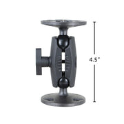 The 4.5-Inch Heavy-Duty 4-Hole AMPS Mount is black with a sturdy shaft arm, round bases at each end, and a central knob for secure support.