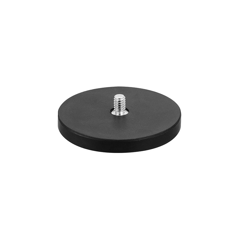 A 65mm Diameter Round Heavy-Duty Magnetic Base, black and flat with a central metal screw, is shown against a white background.