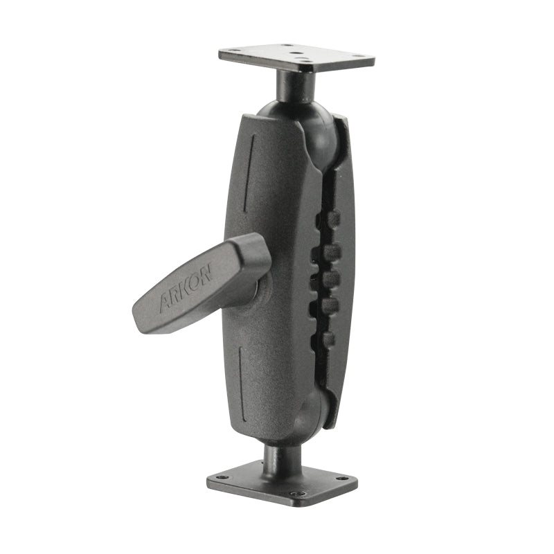 The 7 Heavy-Duty Metal AMPS Mount features a black adjustable arm with central ARION knob and flat square plates with screw holes, designed for secure commercial vehicle mounting on a 38mm (1.5 inch) ball system.