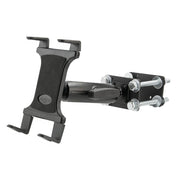 The 7 inch Robust Forklift Front Guard Slim-Grip® Tablet Mount has a black adjustable clamp and arm with bolts and screws for flat surfaces or poles. Its padded grips hold devices securely—ideal for warehouses or as a forklift tablet mount.