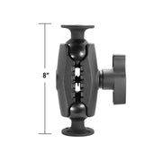 The 8 Heavy-Duty Metal AMPS Mount, compatible with 57mm (2.25 inch) balls, features a double ball-and-socket design in black metal and is displayed against a white background.