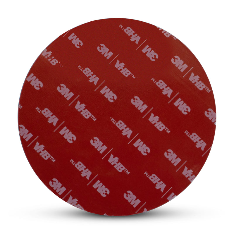 The 90mm VHB Adhesive Steel Disc is round and red with diagonal white 3M VHB adhesive logos, shown on a white background.