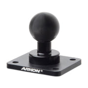 The XMS 25mm AMPS Adapter Plate is a heavy-duty aluminum mount with a 25mm ball on top and a square AMPS adapter plate with four corner holes. The ARKON logo appears on the front edge of the plate.