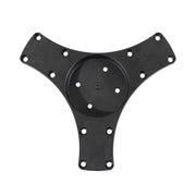 The Triple Splitter Bar Plate is a black, Y-shaped bracket with multiple screw holes. It features a center circular recessed area with an AMPS mounting pattern and extra holes for secure attachment of objects.