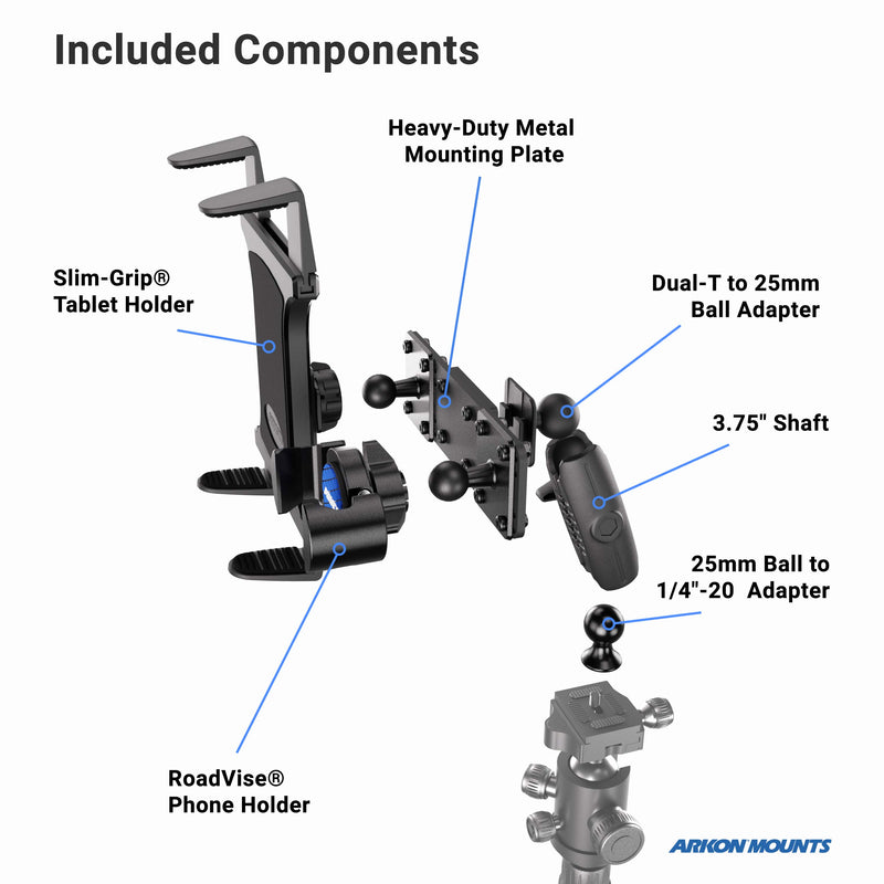 TW Broadcaster Slim-Grip® Tablet and RoadVise® Tripod Mount Holder for Streaming Live Video