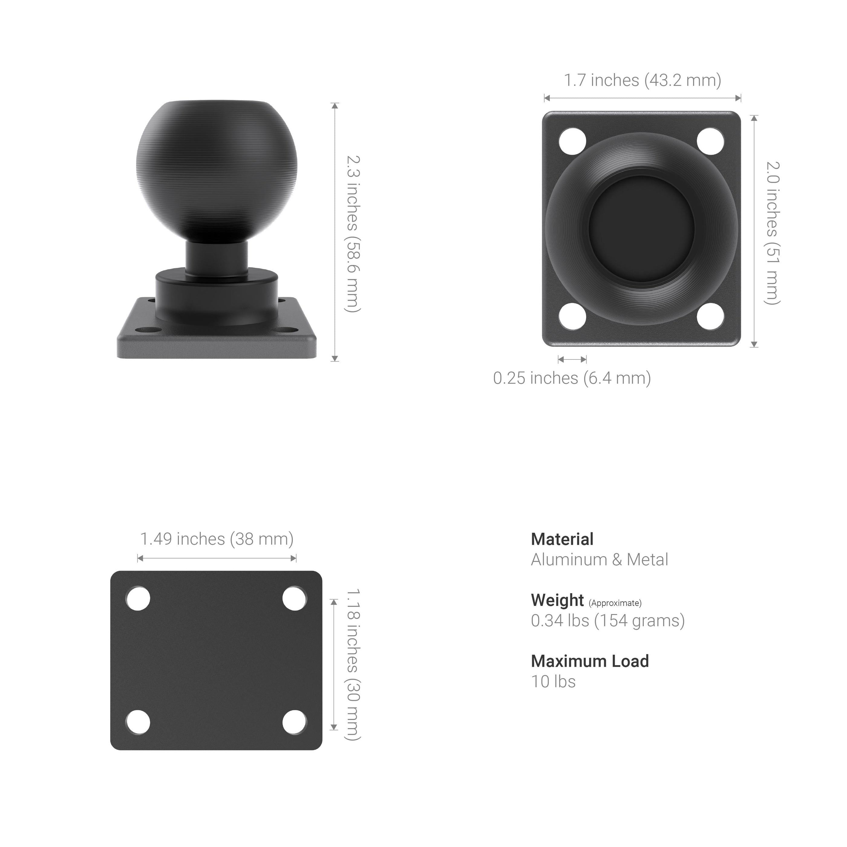 Arkon HD010AMPS Heavy-Duty Multi-Angle AMPS Drill-Base Mounting Pedestal with AMPS Head (sku 36735)