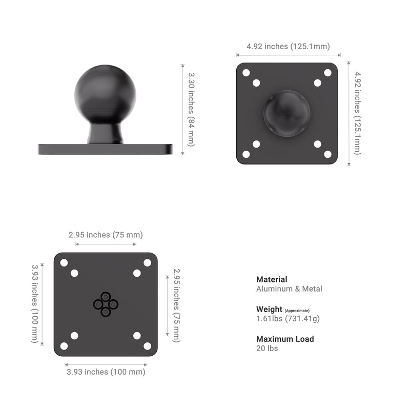XMS™ Heavy-Duty 2.25” / 57mm Metal Ball to VESA Mounting Plate