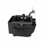 Black car organizer with cup holders and drink holder on a white background