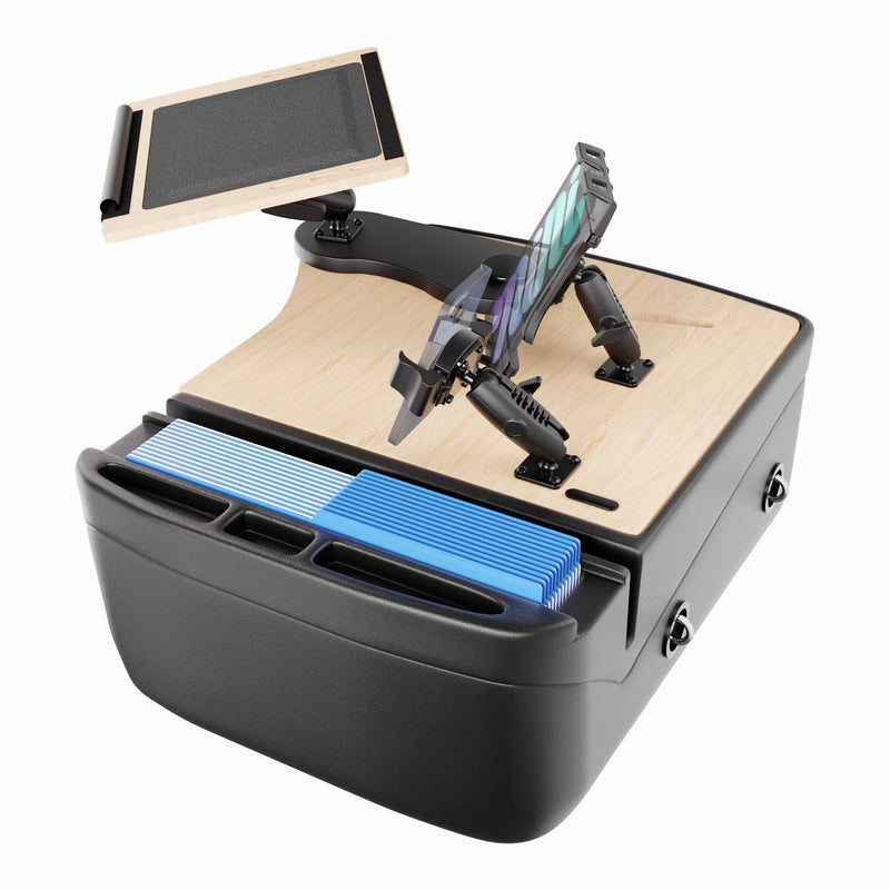 AutoExec Reach Front Seat Car Desk with Slim-Grip® Ultra Pro and RoadVise® Ultra Pro Drill-Base Mount
