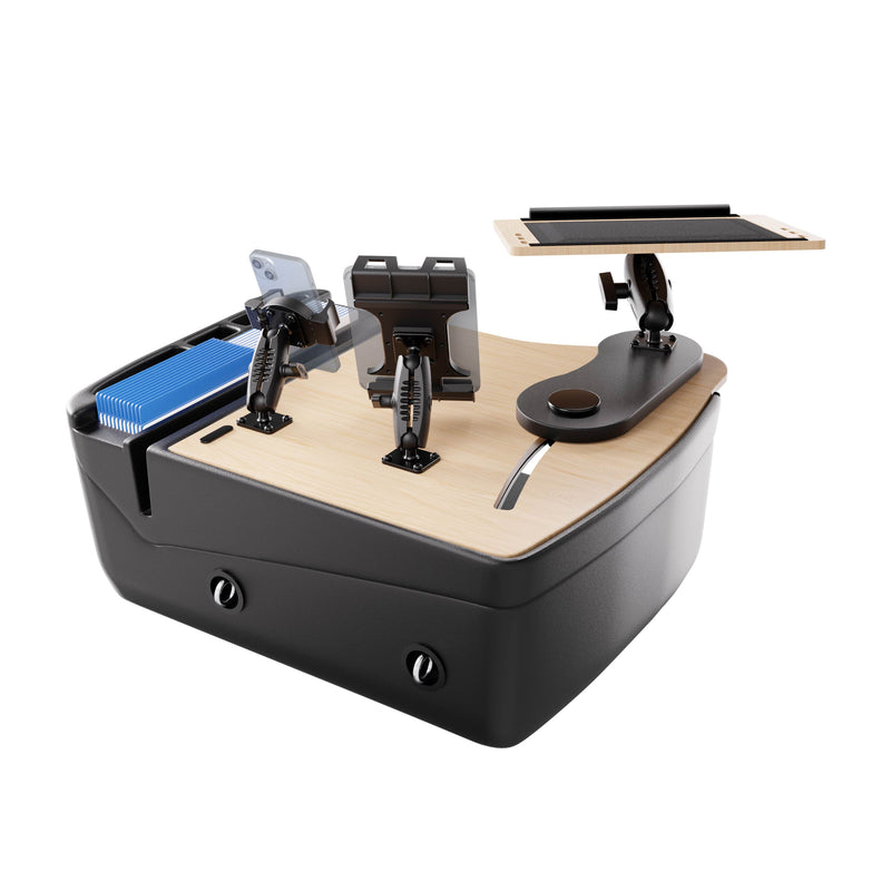 AutoExec Reach Front Seat Car Desk with Slim-Grip® Ultra Pro and RoadVise® Ultra Pro Drill-Base Mount
