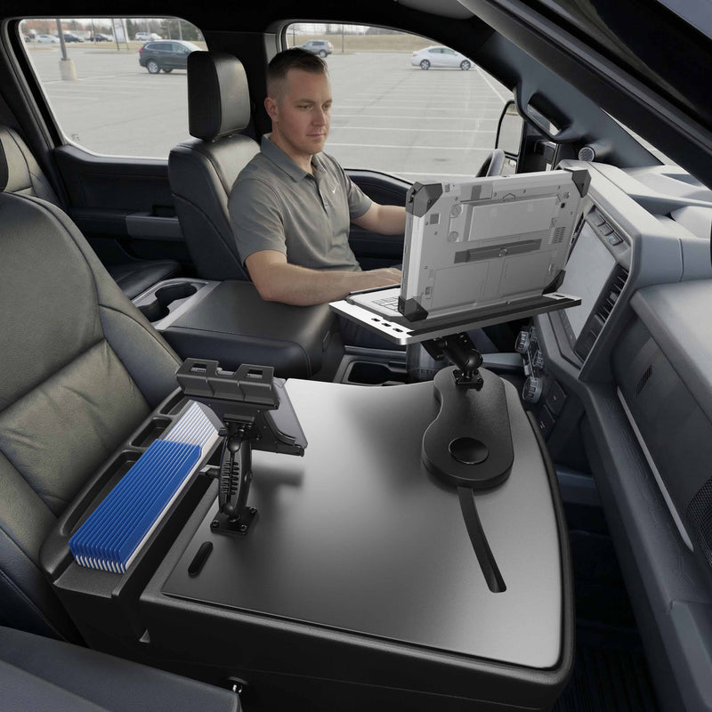 AutoExec Reach Front Seat Car Desk with Slim-Grip® Ultra Pro Drill-Base Mount