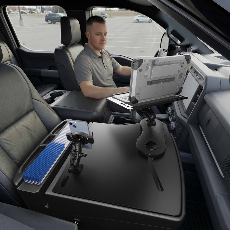 AutoExec Reach Front Seat Car Desk with RoadVise® Ultra Pro Drill-Base Mount