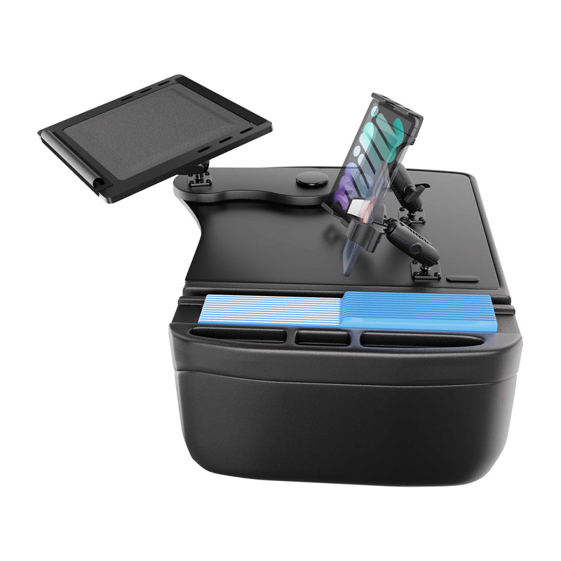AutoExec Reach Front Seat Car Desk with Slim-Grip® Ultra Pro and RoadVise® Ultra Pro Drill-Base Mount