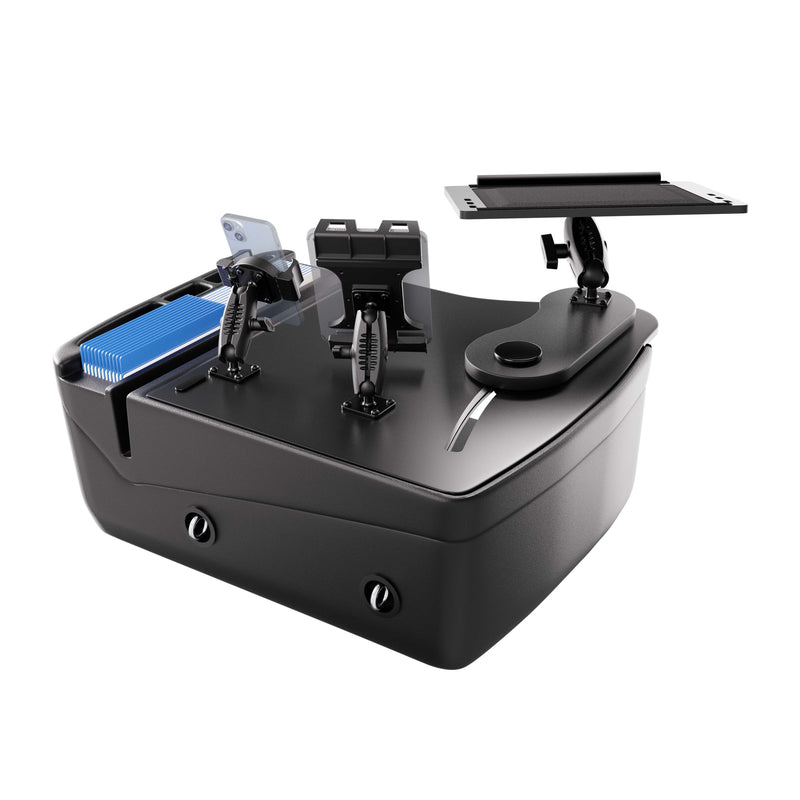 AutoExec Reach Front Seat Car Desk with Slim-Grip® Ultra Pro and RoadVise® Ultra Pro Drill-Base Mount