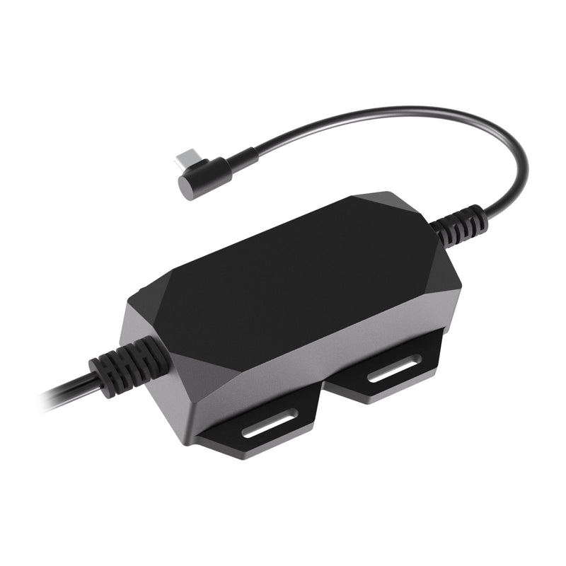 An Arkon Mounts Fixed Install Wiring Harness – 30W Single Port, shown as a black 30W USB-C power adapter module with two mounting tabs, a hardwired input cable, and a short output cable.