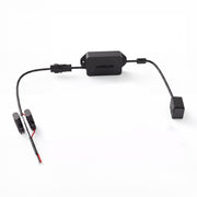 A black Arkon Mounts 60W USB-C & USB-A Charging Harness, featuring exposed cables on the left and a rectangular sensor or connector on the right for efficient charging with USB-C Power Delivery, is set against a white background.